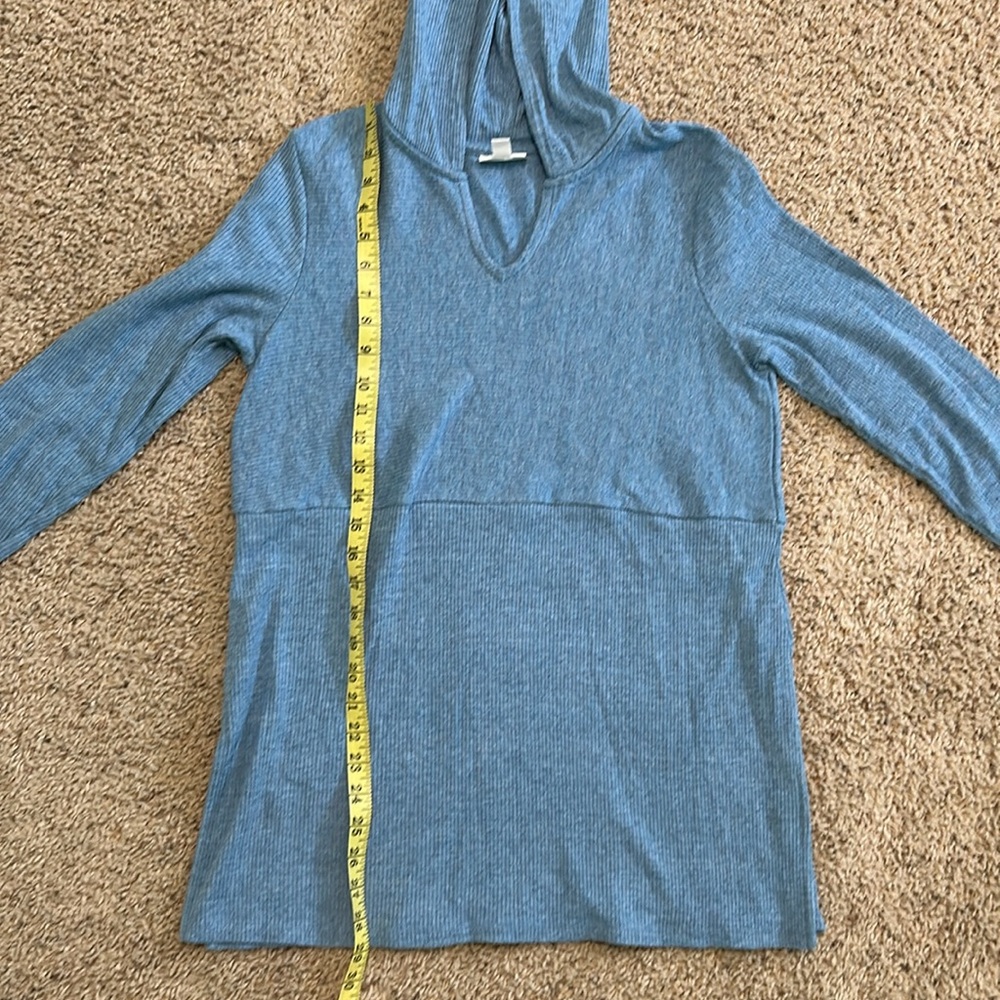 J.Jill Hooded Split-Neck Sweater Tunic Blue Heather Side-Slit Size Petite Medium - Picture 16 of 16